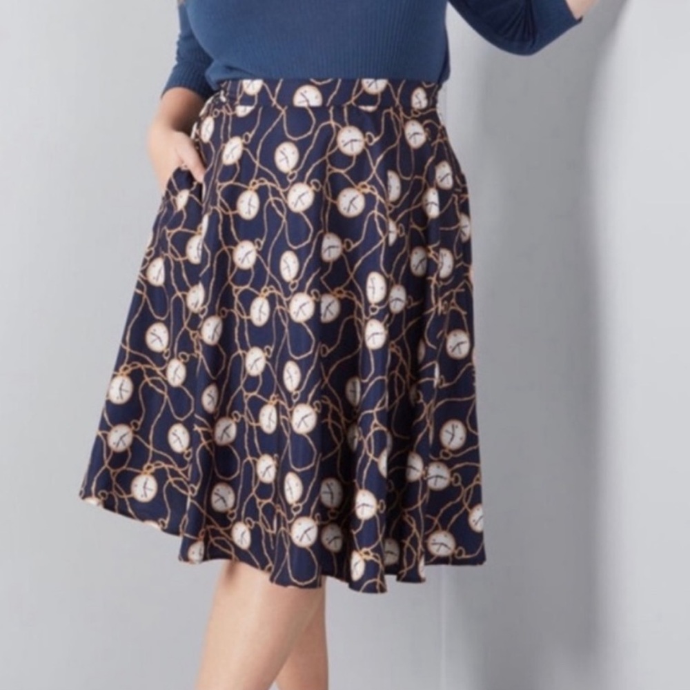 Modcloth Just this Sway A line Skirt with Clock Novelty Print Size XS